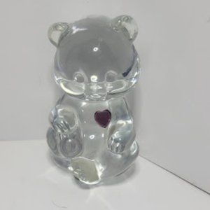 VINTAGE FENTON CLEAR GLASS BIRTHDAY BEAR FEBRUARY PURPLE AMETHYST COLORED HEART